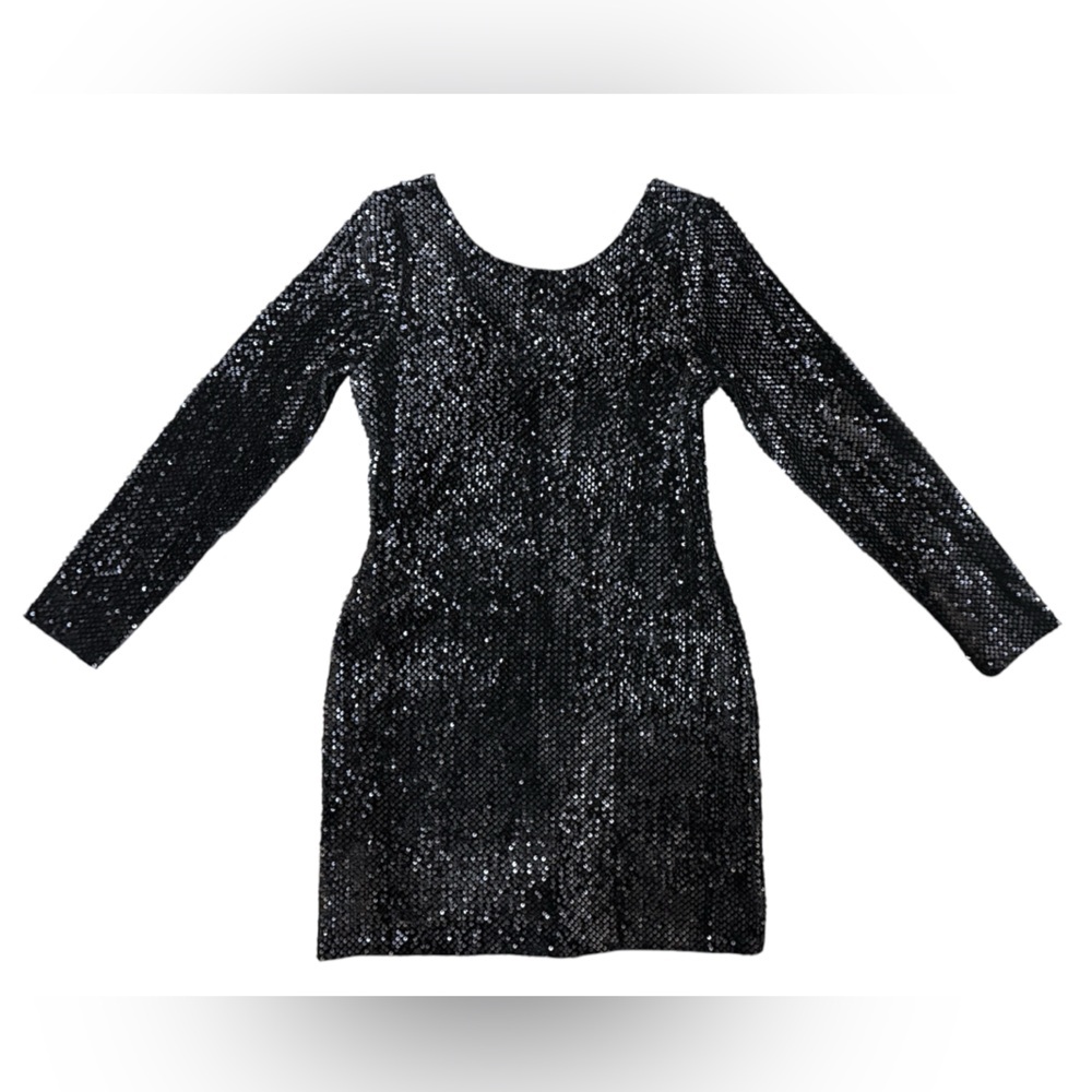 Ann Taylor Loft Sheath Dress Black All Over Sequin Long Sleeve Scoop Neck Size 6